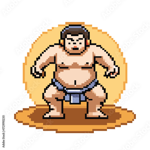  Pixel Art Sumo Wrestler Character Sprite, 16-bit Combat Sports Fighter for RPG