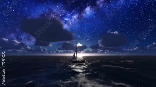 Sailing Under the Stars: A Yacht's Journey on the Ocean at Night