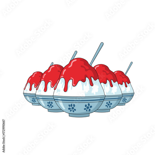 A refreshing serving of shaved ice drizzled with sweet red syrup perfect for a hot summer day.