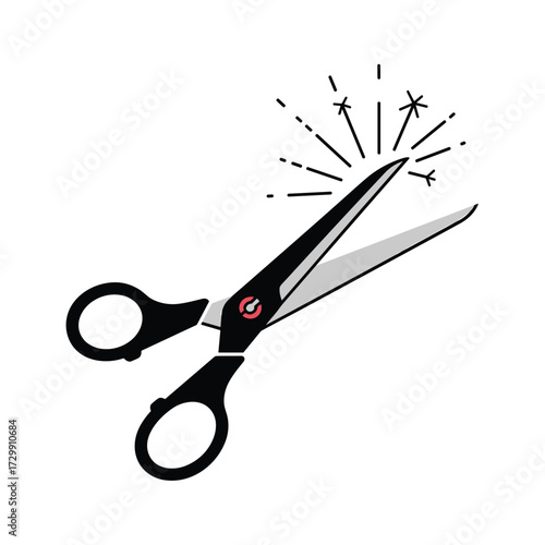 A sharp pair of scissors with a glowing tip representing cutting edge innovation in the textile industry.