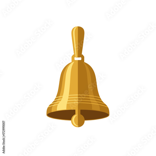 A classic golden bell with a sturdy handle and a resonant sound is depicted against a white background.