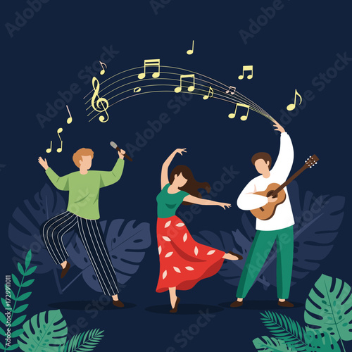 A group of people enjoying music and dancing together under the night sky.
