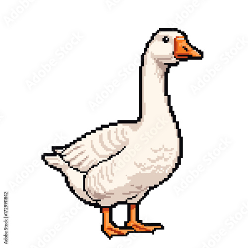 Pixel art white goose standing proudly in a side profile on a transparent background.