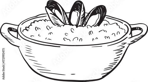 Seafood Risotto Bowl Line Art Style