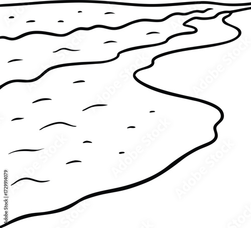 Sandy beach with gentle tide marks line art on transparent background