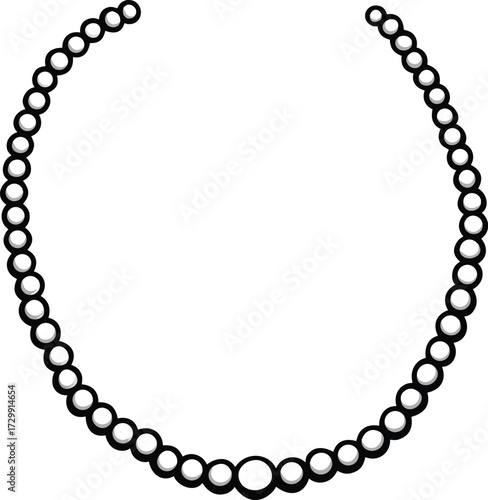 Simple pearl necklace on chain line art on transparent background