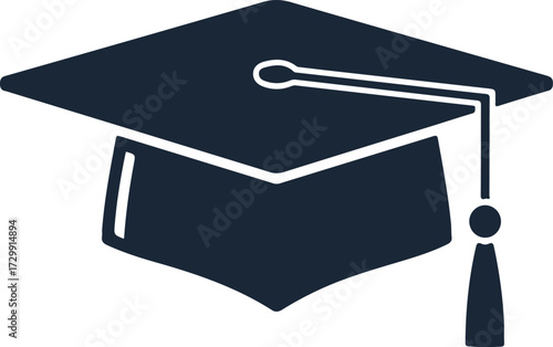 Simple dark blue graduation cap icon with tassel