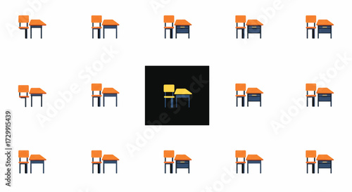 School desk stands alone in empty classroom, symbolizing education, learning, and the beginning of a new school year, creating a sense of anticipation.