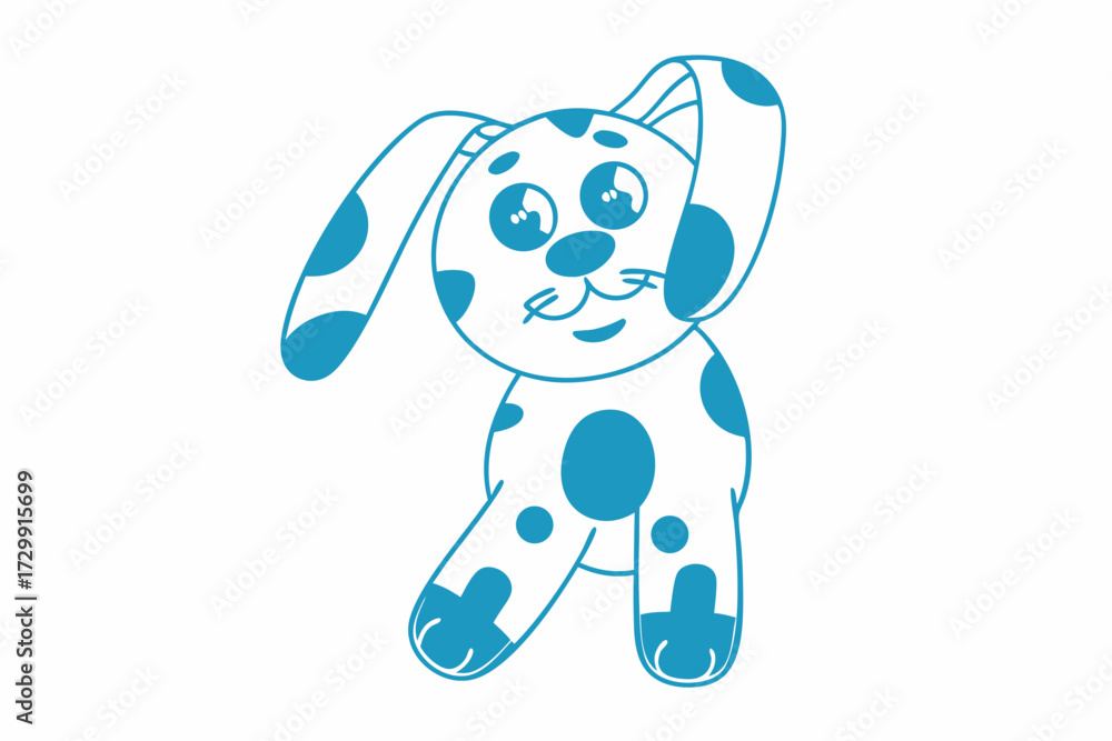 Naklejka premium Spotted blue bunny smiles while happily standing on a white background