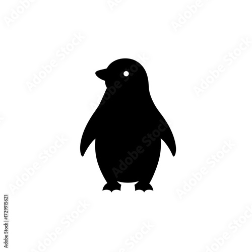 A cute and simple black silhouette of a small penguin standing, perfect for logos, icons, and minimalist designs.