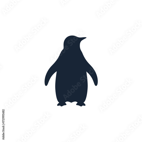 Simple penguin silhouette icon. Minimalist flat 2D vector graphic of a standing polar bird on white background.