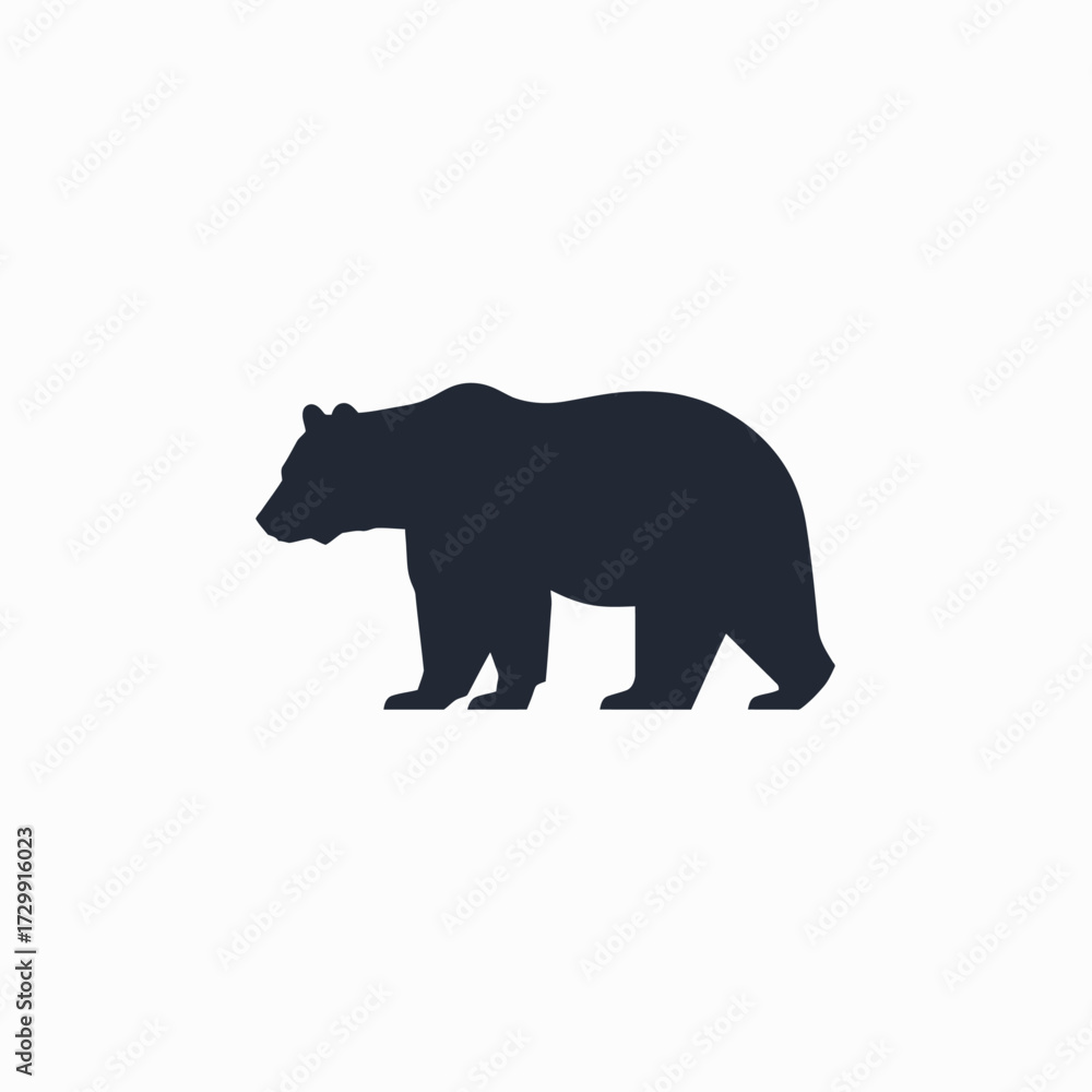 Fototapeta premium Dark gray bear silhouette in a standing pose. Simple 2D vector icon of a wild forest animal.