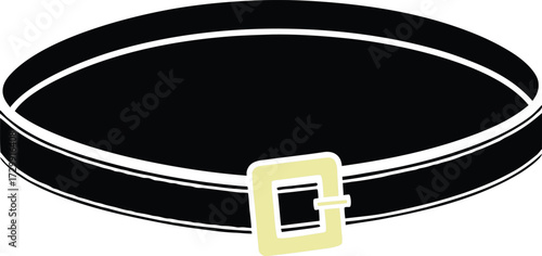slim belt with gold buckle line art on transparent background