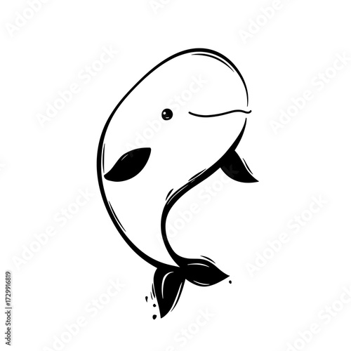 Beluga Whale. Beluga Whale simple black and white line art vector logo