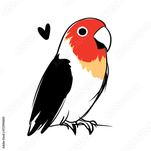 Lovebird. Lovebird simple black and white line art vector logo