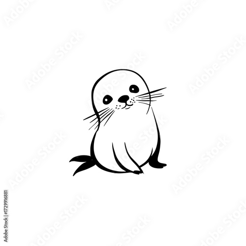 Sea Lion. Sea Lion simple black and white line art vector logo