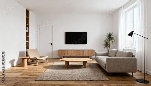 Wallpaper Mural Scandinavian style living room with sofa armchair and wooden furniture in daylight
 Torontodigital.ca