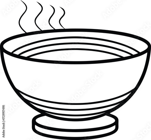 Singing bowl with ripples line art on transparent background