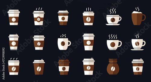 Various coffee cups and mugs arranged against a dark backdrop, showcasing different styles and designs for a warm and inviting beverage, perfect for a cozy morning.