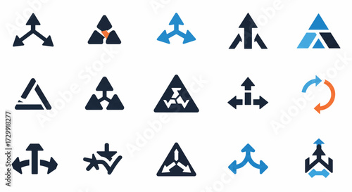 Collection of arrow symbols pointing in different directions representing navigation and choices on white background, conveying flexibility and adaptability.