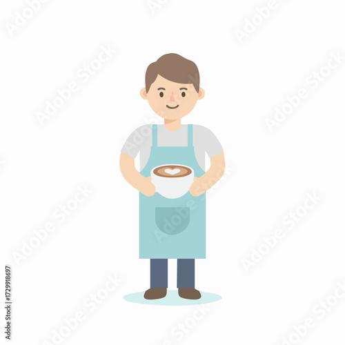 Cheerful Barista Serving Latte Art A Friendly Cafe Experience Illustration