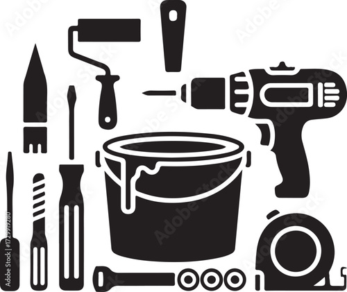 Tools for home improvement and repair drill paint roller