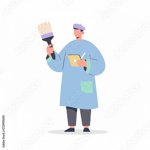 Artist Painting with Brush and Palette in Hand, Creative Profession Illustration