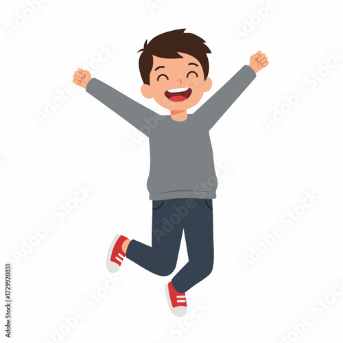 Cheerful Illustration of a Boy Jumping with Excitement Character Design