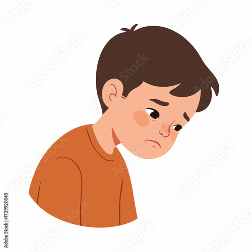 Cartoon Style Depressed Little Boy Character with Sad Expression Illustration