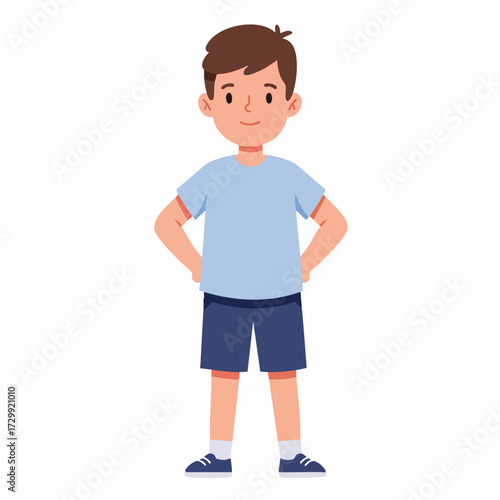 Flat Design Full Body Little Boy Character Wearing Casual Clothes