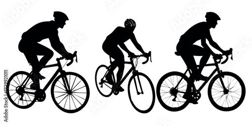 Vector Silhouette Set of Bicycles Road Racing Mountain with Rider and City Commuter