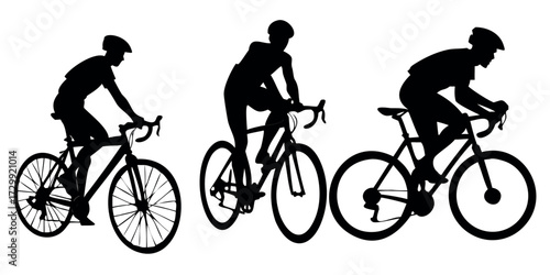 Vector Silhouette Set of Bicycles Road Racing Mountain with Rider and City Commuter