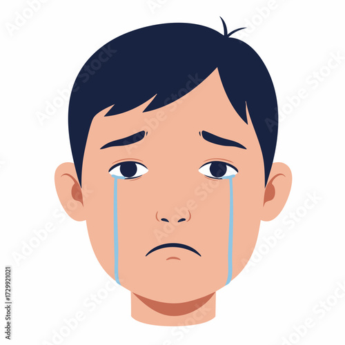 Flat Cartoon Crying Boy Depressed Expression Character Face Illustration