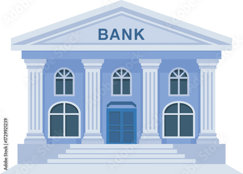 Bank building vector illustration with classical architecture, financial institution design, business money concept, government economy, investment and finance, savings and security concept