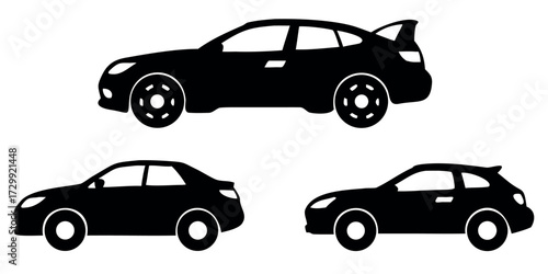 Vector Silhouette Set of Cars Sports SUV and Hatchback Side Profiles