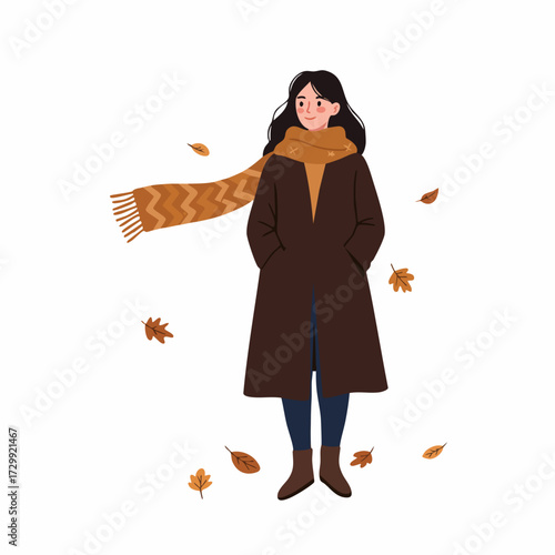 Flat Style Full Body Woman with Scarf and Coat Illustration