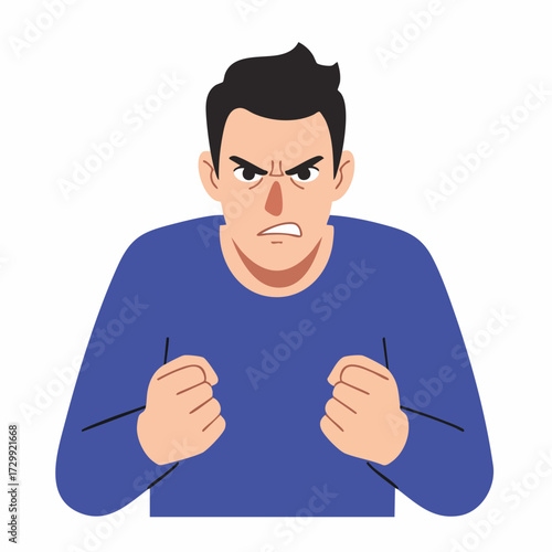Minimalist Cartoon Style Angry Man Face Expression Character Illustration
