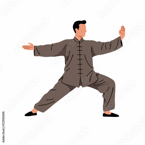 Flat Illustration Man Practicing Tai Chi Exercise for Health and Relaxation