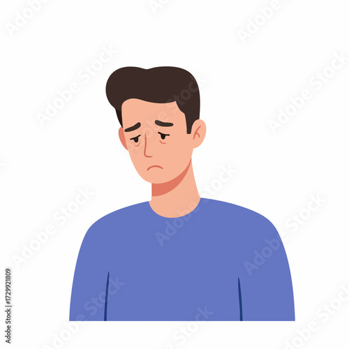 Flat Illustration Depressed Young Man Sad Expression Facial Emotion Character