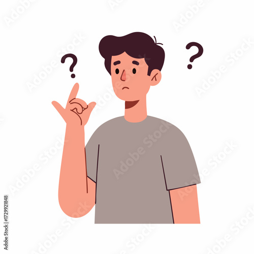 Flat Illustration Doubtful Man with Question Mark Above Head Concept