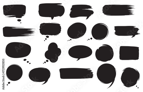 Set of Hand Drawn Speech Bubble Silhouettes – Comic Chat Balloon, Brush Style Text Frame and Dialogue Callout Vector Illustration