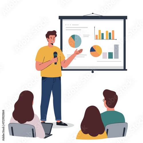 Flat Style Detailed Presentation with Graph and Audience Illustration