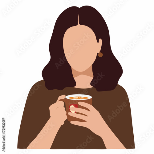 Minimalist Flat Style Young Woman Holding Hot Drink Illustration