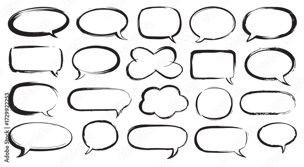 Fototapeta premium Set of Hand Drawn Speech Bubble Silhouettes – Comic Chat Balloon, Brush Style Text Frame and Dialogue Callout Vector Illustration