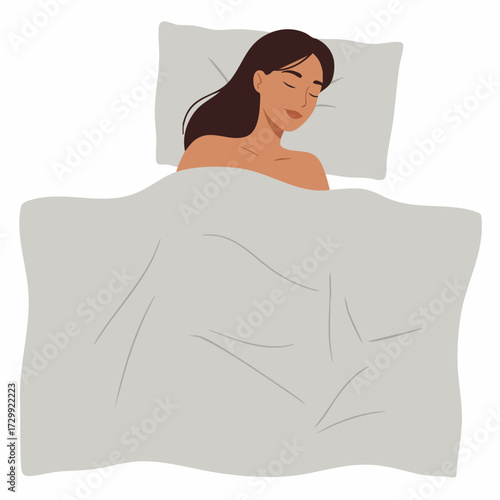 Flat Style Woman Sleeping Comfortably in Bed Illustration Concept
