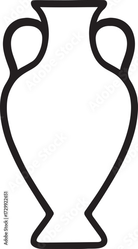 Classic amphora outline silhouette vector, ancient pottery vessel design, traditional Greek and Roman ceramic icon.