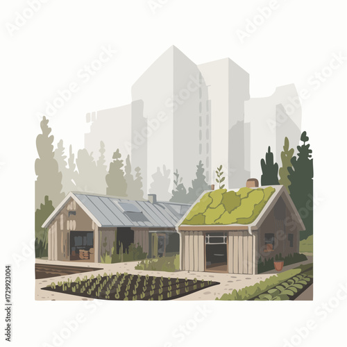 Sustainable urban farm thrives amidst city skyline showcasing eco-friendly living and agricultural innovation in modern community settings