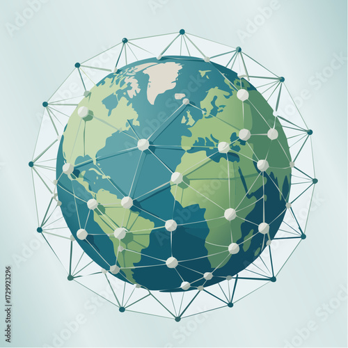 Dynamic interconnected global network visualization connecting continents with modern digital data streams