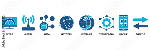 5G icon set vector illustration concept for speed, signal, data, network, internet, technology, mobile and traffic