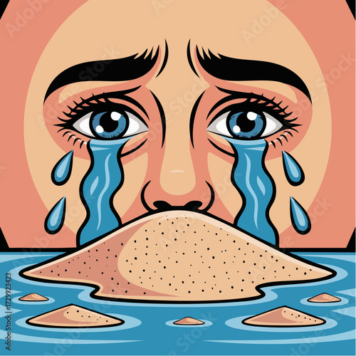 Heartbreaking sorrow depicted by crying eyes, symbolizing deep sadness and emotional pain with flowing tears and dramatic expression of grief and despair
